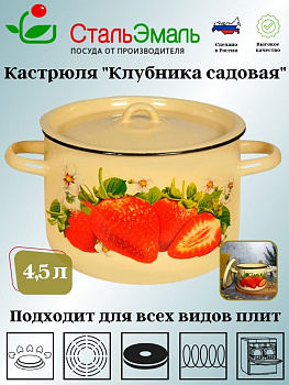 Кастрюля 4,5л 1с17/с крем. Клубника садовая Кастрюля 4,5л 1с17/с крем. Клубника садовая
