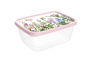 Контейнер для продуктов прямоугольный 0,5л с декором "Цветущий луг" (светло-розовый) 223110807/01