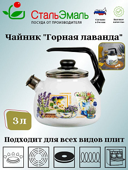 Чайник для плиты 3,0л сф. со свистком 4с209я Горная лаванда белосн. Чайник для плиты 3,0л сф. со свистком 4с209я Горная лаванда белосн.