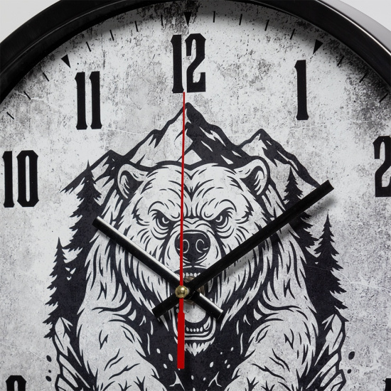 3027-059 (10) Часы настенные круг d=30см, корпус черный "Медведь", Рубин