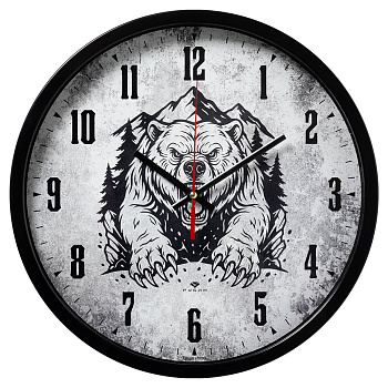 3027-059 (10) Часы настенные круг d=30см, корпус черный "Медведь", Рубин