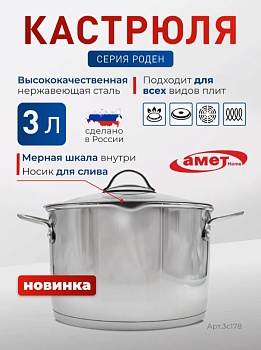 Кастрюля 3,0л "Роден" 200мм ТРС.КС 3с178 Кастрюля 3,0л "Роден" 200мм ТРС.КС 3с178