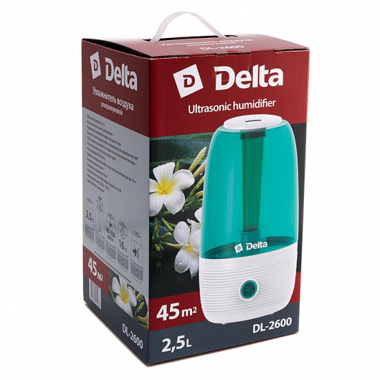 Увлажнитель воздуха ультразвуковой DELTA DL-2600, белый с зеленым 2,5л