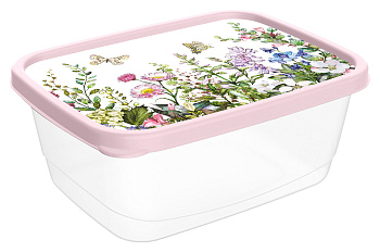 Контейнер для продуктов прямоугольный 1,5л с декором "Цветущий луг" (светло-розовый) 223111007/01