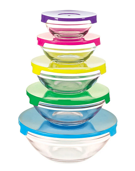 Набор из 5 стеклянных мисок с крышками, INSALATO 007177