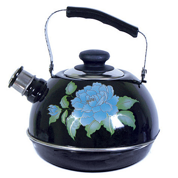 Чайник 3,5 л подвиж.ручка черный "Голубая орхидея" (декор-нерж.сталь) ТМ04/35/02/13
