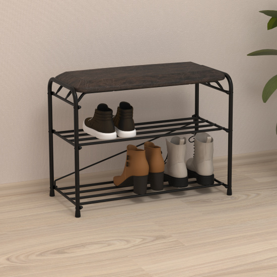 Подставка для обуви "Альфа 23" с сиденьем (Черный)(3-х полочная,60см)