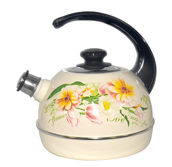 Чайник 3,5л Т04/35/04/26 (конс.ручка) слон.кость "Цветочный вальс" (декор-нерж.сталь) 