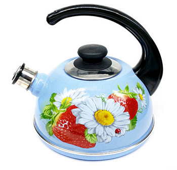 Чайник 3,5л Т04/35/08/05 со св. конс.ручка синий туман "Клубника с ромашкой" (декор-нерж.сталь) (4)