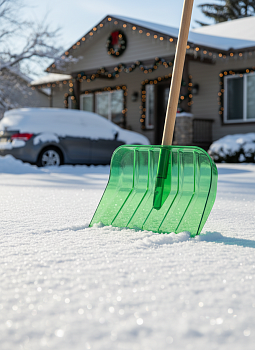 Снеговая лопата №1 из поликарбоната ЦВЕТНАЯ,  с деревянным черенком