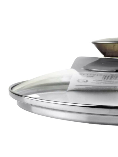 Крышка стеклянная 160мм с ободом и ручкой из нерж.стали, деколь серая  с16т112