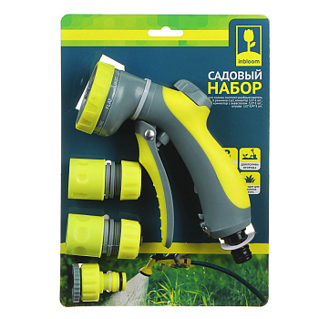 INBLOOM Набор садовый для полива (пистолет 8 реж., переходник 2шт., штуцер 1/2'-3/4') 161-021 INBLOOM Набор садовый для полива (пистолет 8 реж., переходник 2шт., штуцер 1/2'-3/4') 161-021