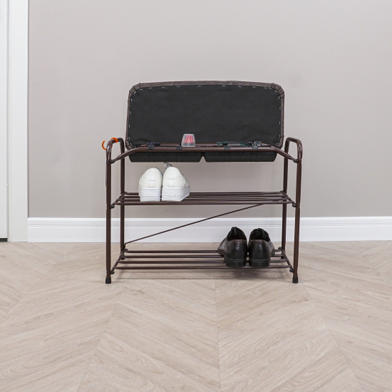 Подставка для обуви "Альфа 23" с сиденьем и ящиком (Коричневый)(3-х полочная,60см)