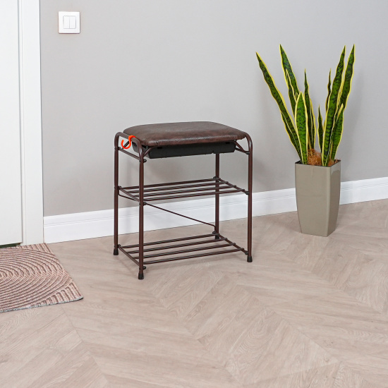 Подставка для обуви "Альфа 13" с сиденьем и ящиком (Коричневый)(3-х полочная,45см)