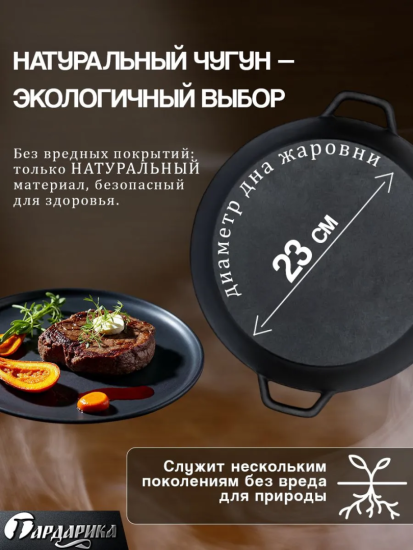 Жаровня чугунная с двумя ручками,28см 1828