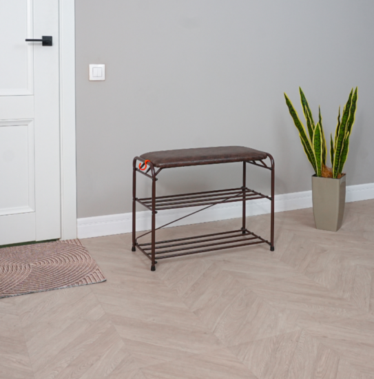 Подставка для обуви "Альфа 23" с сиденьем (Коричневый)(3-х полочная,60см)