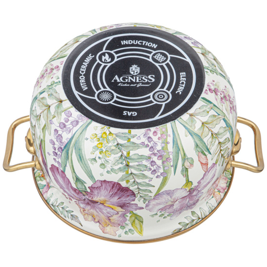 КАСТРЮЛЯ ЭМАЛИРОВАННАЯ AGNESS С КРЫШКОЙ, СЕРИЯ IRISES 3,8Л, ДИА.20СМ ПОДХОДИТ ДЛЯ ИНДУК.ПЛ (950-573)