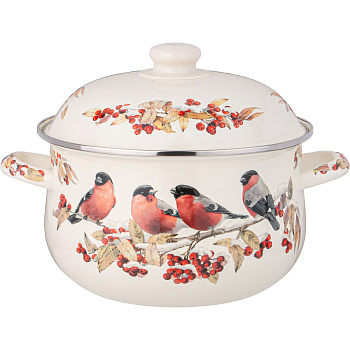 КАСТРЮЛЯ AGNESS ЭМАЛИРОВАННАЯ С ЭМАЛ.КРЫШКОЙ СЕРИЯ "СНЕГИРИ", 3.6 Л, 22*13 СМ (934-733)