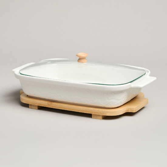 БЛЮДО ДЛЯ ВЫПЕКАНИЯ И СЕРВИРОВКИ LEFARD "MUSE" СО СТЕКЛ.КРЫШКОЙ НА ДЕР.ПОДСТАВКЕ 27,5*17*9 (587-242)