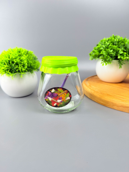 Банка д/хран. стекл. 260 мл ТО63 с крышкой silicopy салатовая+ложка 00483-00696   