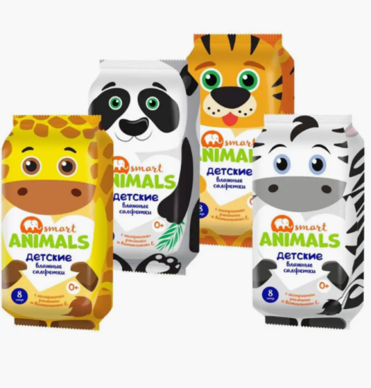 Салфетки влажные №8 детские с ромашкой и вит.Е Smart animals 72912