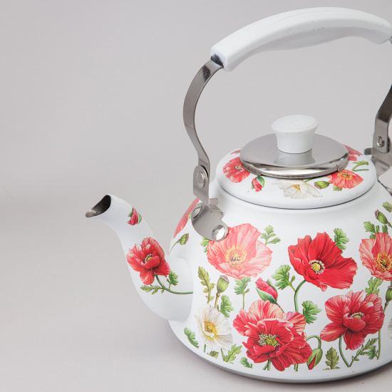 ЧАЙНИК AGNESS "БЕЛЫЕ МАКИ" СО ВСТРОЕННЫМ СВИСТКОМ И ФИЛЬТРОМ 1000 МЛ (916-435)