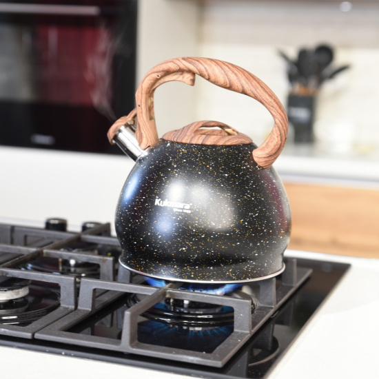 Чайник 3,4л со свистком из нержавеющей стали черный мрамор "Black" kuk-07/3103555