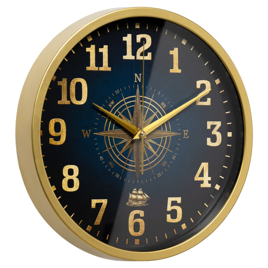 3027-062 (10) Часы настенные круг d=30см, корпус золотой "Компас", Рубин