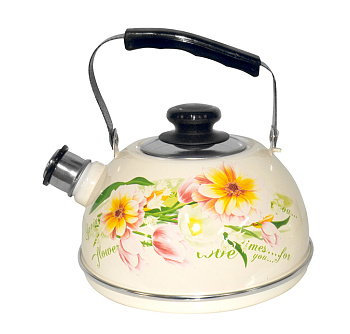 Чайник 2,5л ТМ04/25/04/26 (подвиж.ручка) слон. кость Цветочный вальс (декор. нерж.сталь) 