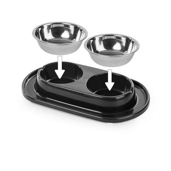 Миска для животных 0,3л двойная (с металлической чашей) ALTA (графитовый) М9161