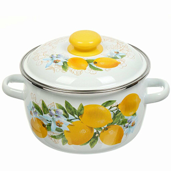 Кастрюля 2л сферическая ободком, белая, Лимоны 3MC161P Кастрюля 2л сферическая ободком, белая, Лимоны 3MC161P