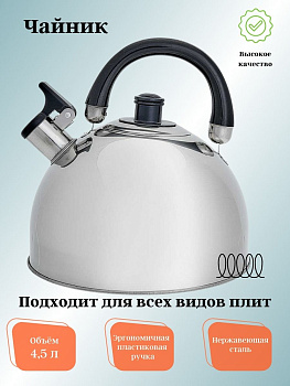 Чайник для плиты 4,5л нержавеющая сталь ВЕ-0528!