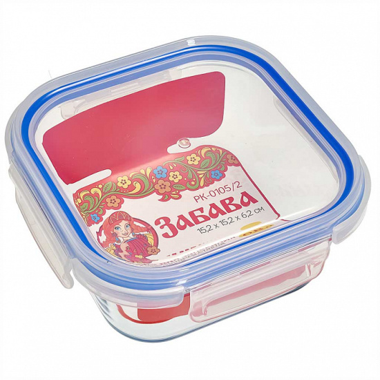 Форма квадратная с герм.крышкой из жаропроч.стекла 0,8л "Забава" 15,2*15,2*6,2см РК-0105/2