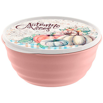 Миска "Latina" 3,2л с крышкой с декором (бежево-розовая) 223102827/06