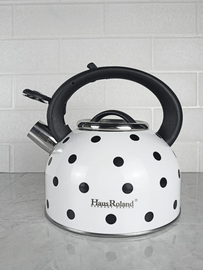 Чайник 2,5л нержавеющая сталь HR732-1 белый в черный горох OLS-001-5
