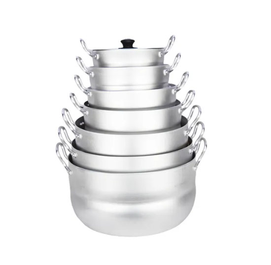 НАБОР“МАТРЕШКА”из 7 полусфер кастрюль(1,7;2,5;3;4,5; 6;8;10 л), 2 мет/руч, мет/кр. Алюминий 11107