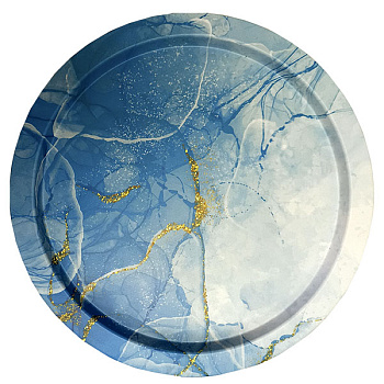 Поднос сервировочный жестяной "Голубой мрамор" 310*310*17мм ID10093