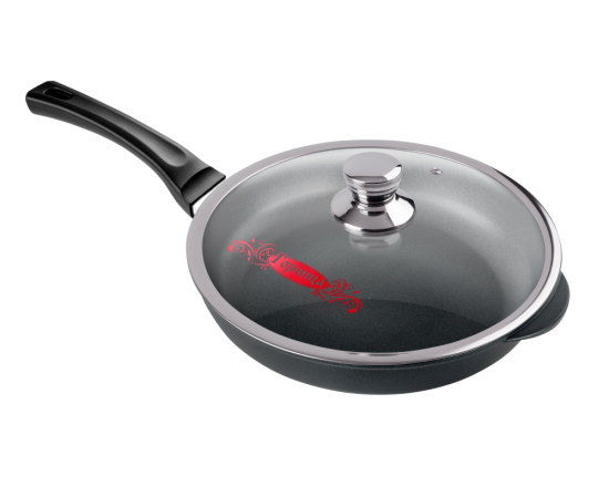 Сковорода 260/55мм с пластиковой ручкой с крышкой с2611а