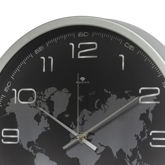 3027-061 (10) Часы настенные круг d=30см, корпус серебряный "Карта", Рубин