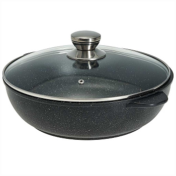 Жаровня с а/п и стеклянной крышкой в инд.упаковке д. 28, линейка Мрамор серия "Орион" 1828-04-10