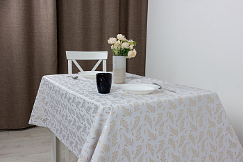 Клеенка 140см PU Shine Папоротник золото на белом 490-1,,