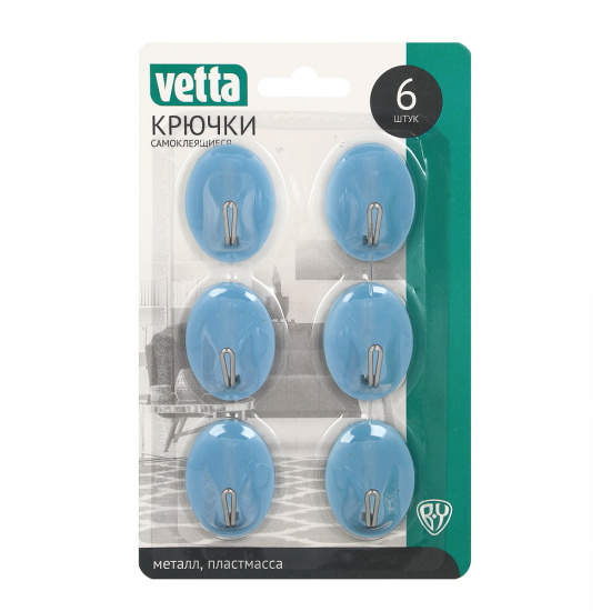 VETTA Крючки самоклеящиеся на блистере, 6шт, 5 цветов, WF-104 440-108
