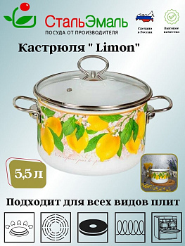 Кастрюля 5,5л цил. Limon 1SD225S белосн. Кастрюля 5,5л цил. Limon 1SD225S белосн.