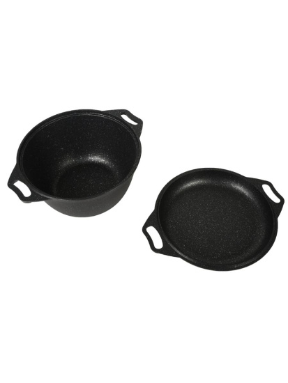 Казан с крышкой-сковородой 4л АП (темный мрамор)  кмт44а