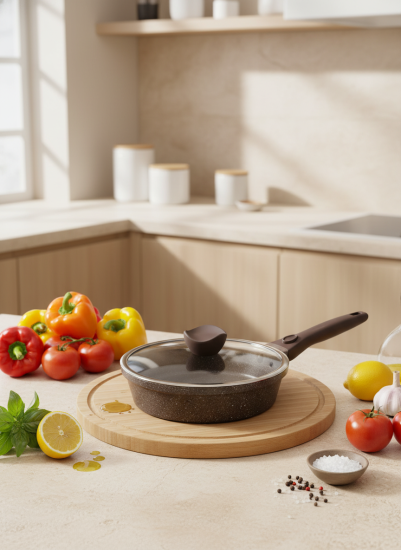 Сковорода 200/59мм Горница ДУЭТ Шоколадный мусс индукция съем/руч. с кр. (п/у), Ис8204Дш