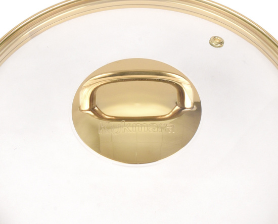 Крышка стеклянная 220мм, с ободом и пароотводом из нерж. стали под золото и ручкой-кнопкой С22Т115,,