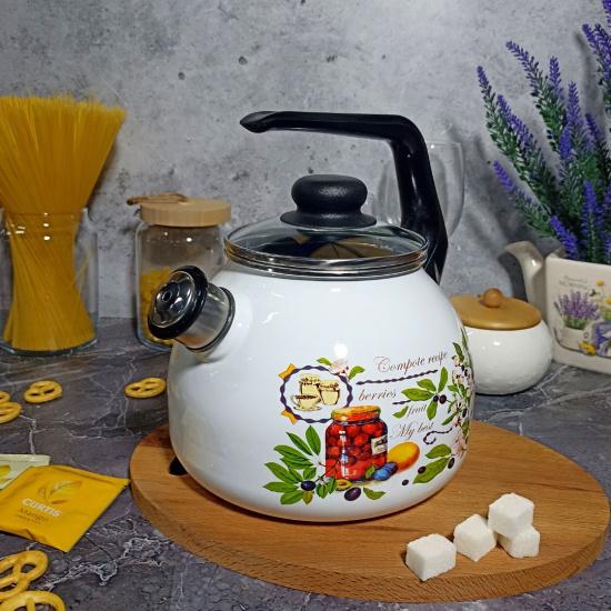 Чайник для плиты 3,0л сф. со свистком 4с209я Вкусный компот белосн. Чайник для плиты 3,0л сф. со свистком 4с209я Вкусный компот белосн.