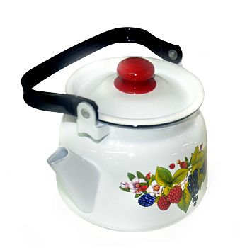 Чайник для плиты 2,3 л эмаль С2714.3 декор белый с пл. кнопкой  Чайник для плиты 2,3 л эмаль С2714.3 декор белый с пл. кнопкой