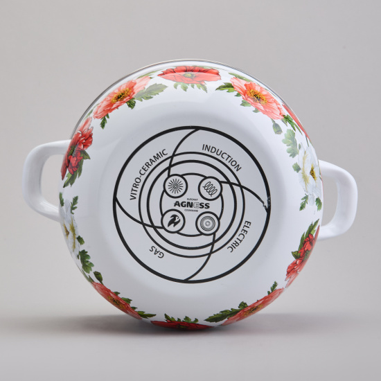 КАСТРЮЛЯ AGNESS ЭМАЛИРОВАННАЯ С ЭМАЛ.КРЫШКОЙ СЕРИЯ "МАКИ", 2.8 Л, 20*12 СМ (934-742)