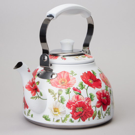 ЧАЙНИК AGNESS "БЕЛЫЕ МАКИ" СО ВСТРОЕННЫМ СВИСТКОМ И ФИЛЬТРОМ 1000 МЛ (916-435)